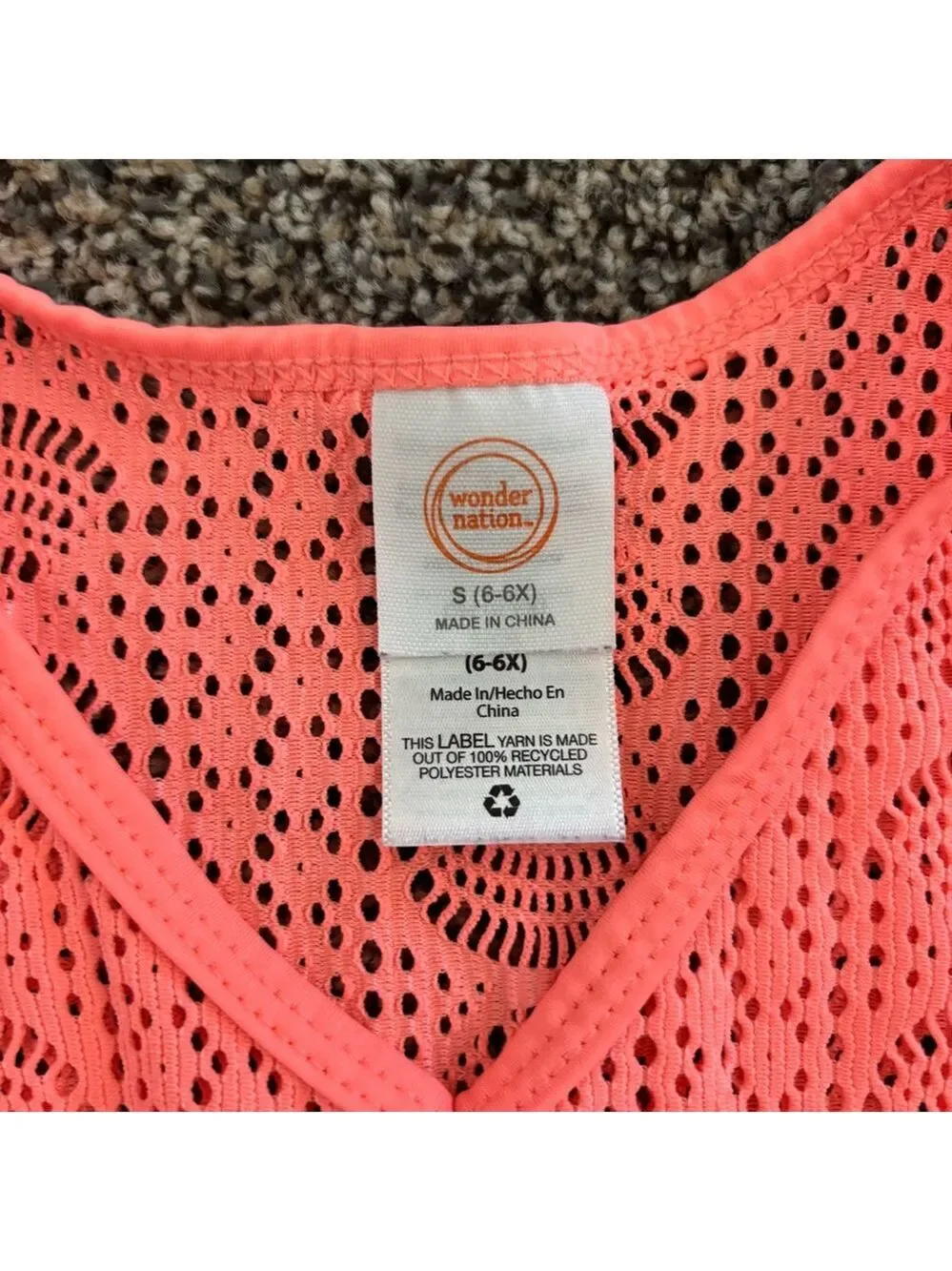 Swim Suit Cover-up Girl’s Coral Lace Top Size 6-6x
